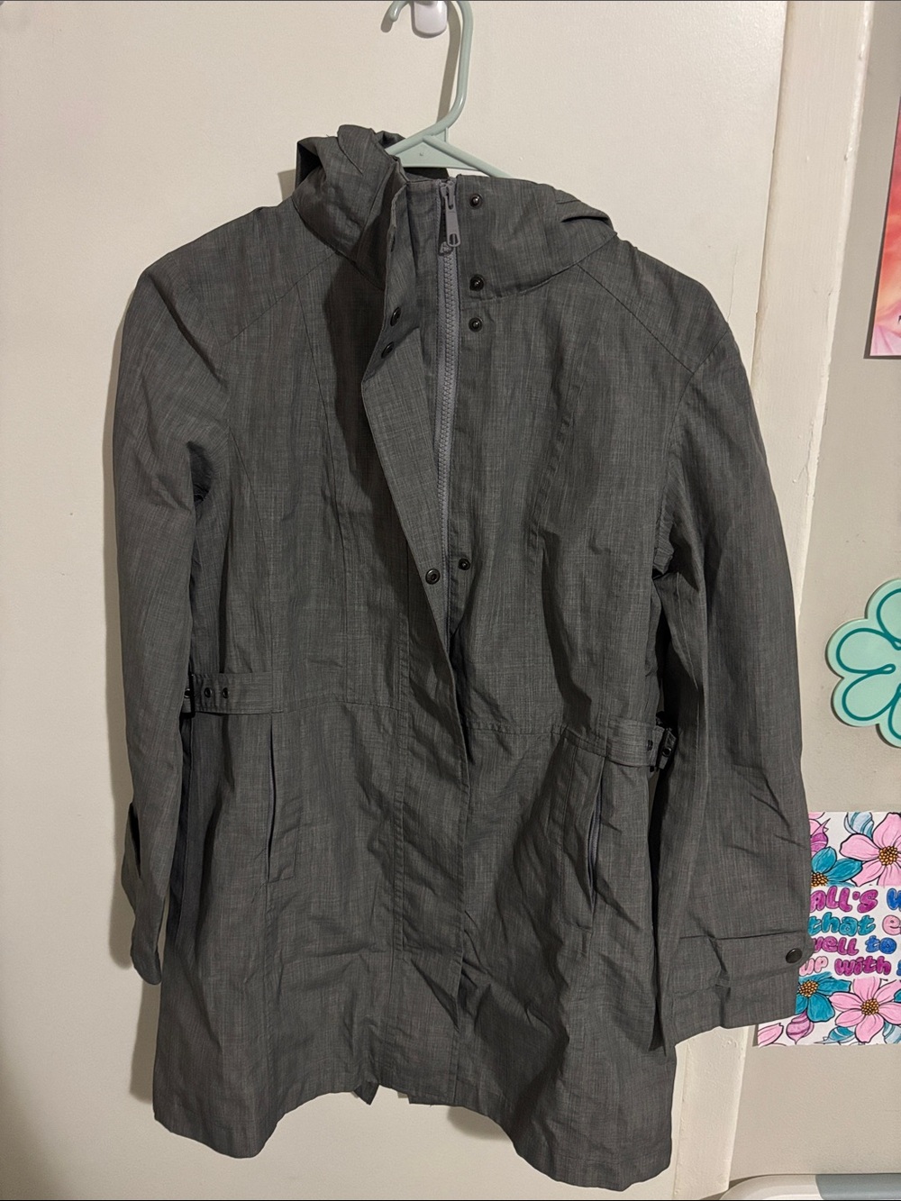 Women's S Kirkland Signature Raincoat with Removable Hood Gray - 100% Polyester